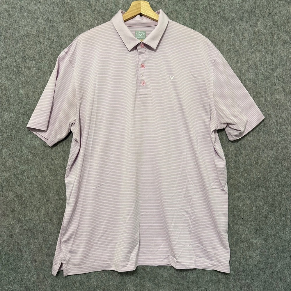 Callaway Opti Dri Mens XL Pink White Stripe Golf Polo‎ Shirt